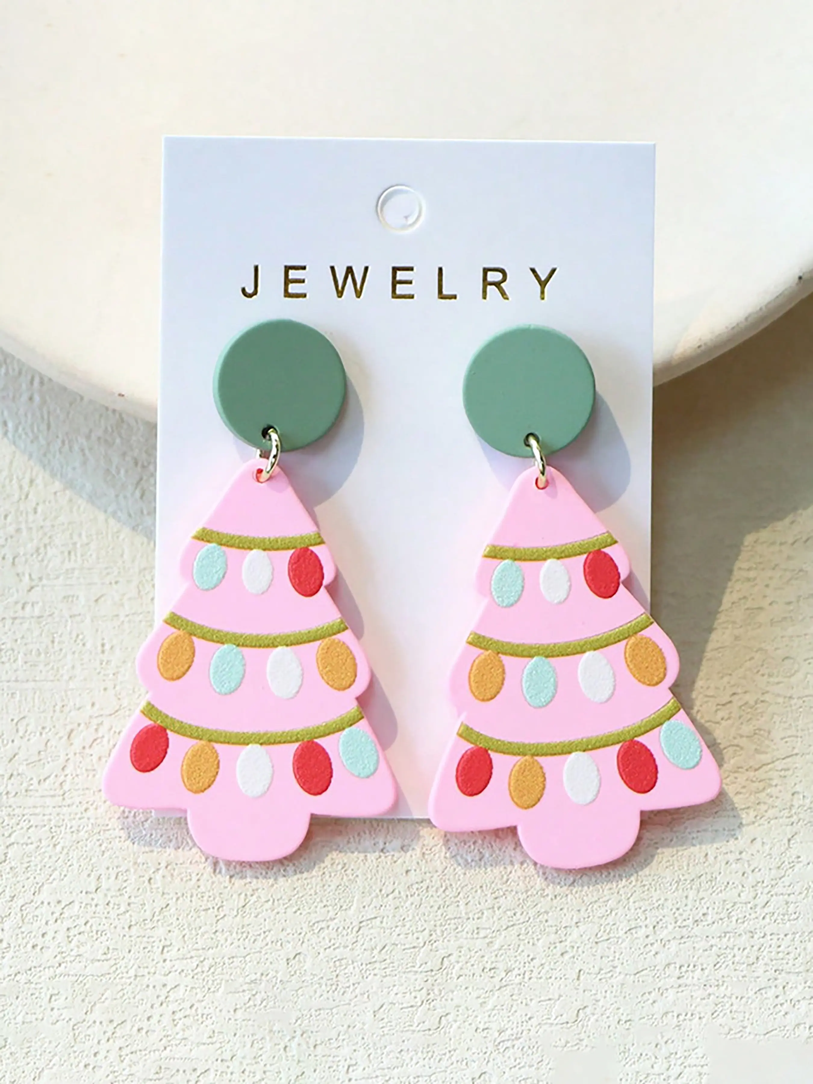 Women's Christmas Tree Acrylic Earrings, Elegant Holiday Jewelry with Colorful Light Print, Perfect for Party Wear