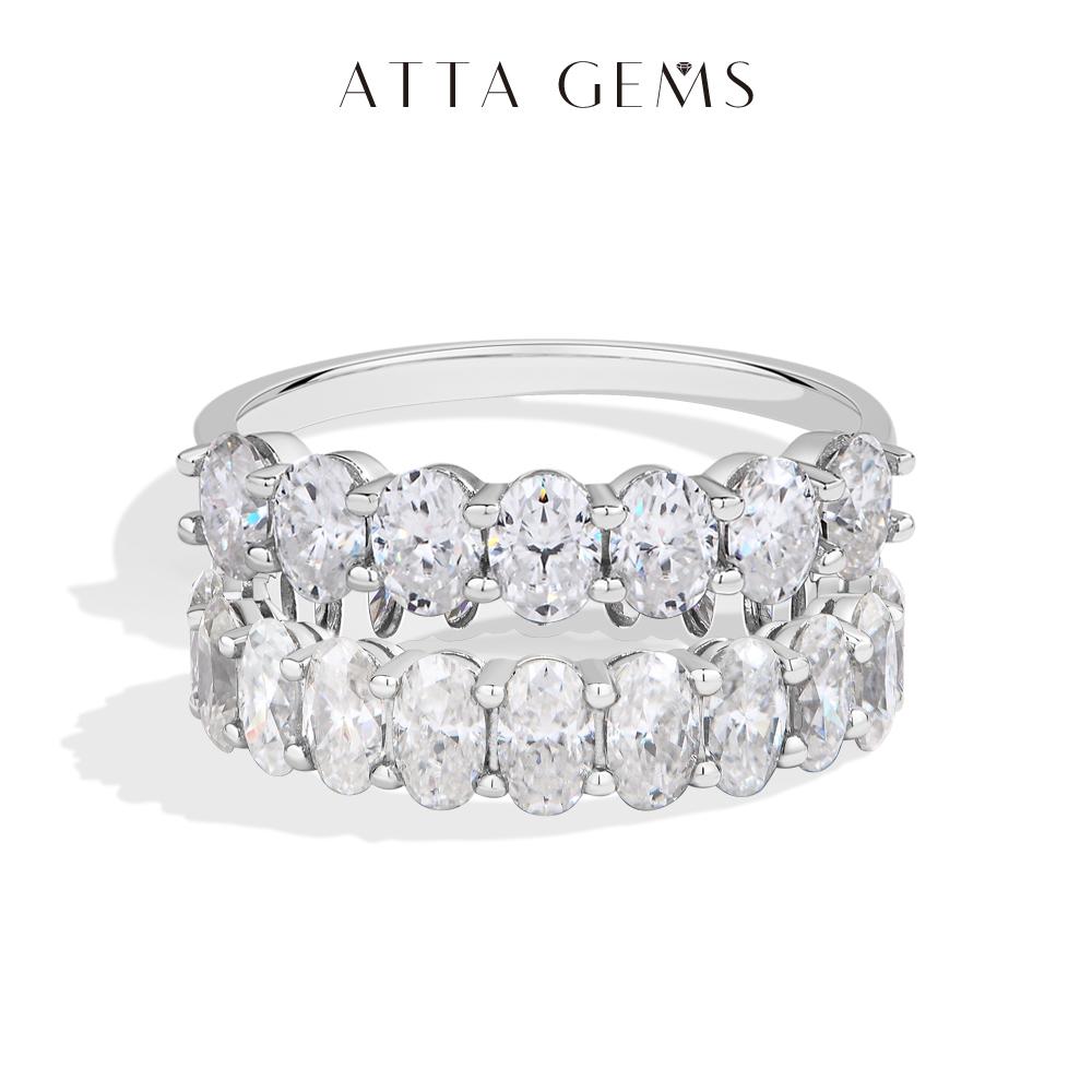 ATTAGEMS Oval Cut 1.8CT Half Eternity Band D VVS1 Synthetic Moissanite Ring for Women copper 14K Gold Plated Wedding Matching Band Fashion Jewelry Gift RU01