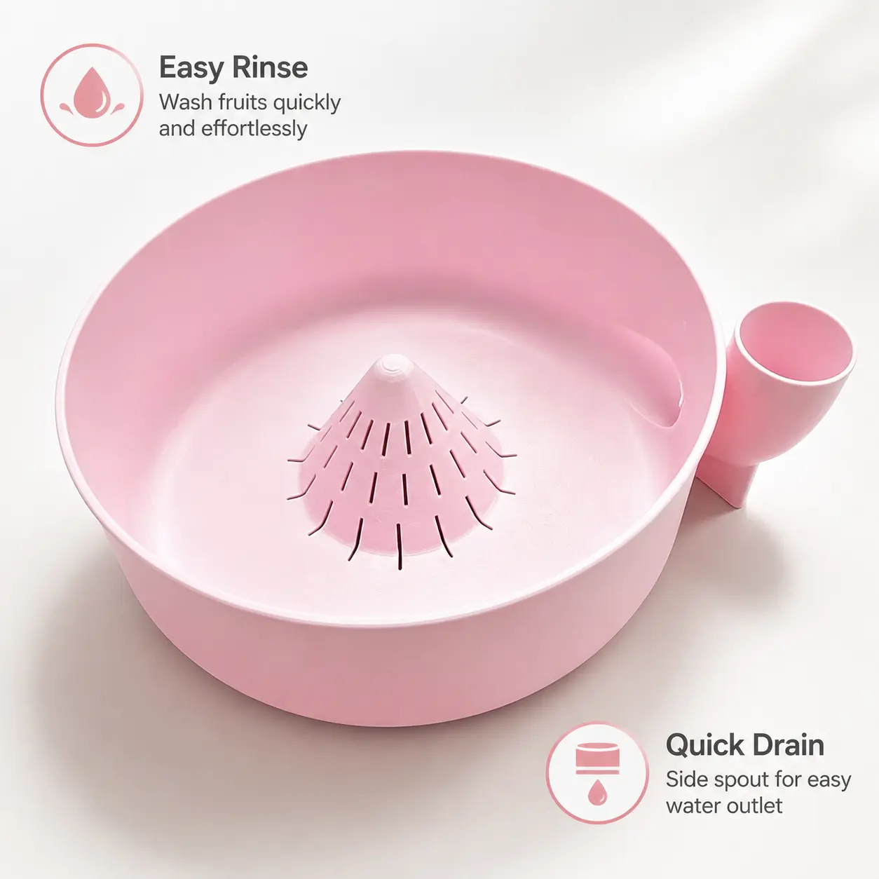 1 Count, Rotatable Plastic Fruit Washing Basket with Side Spout Filter for Household Kitchen Fruit and Vegetable Daily Cleaning
