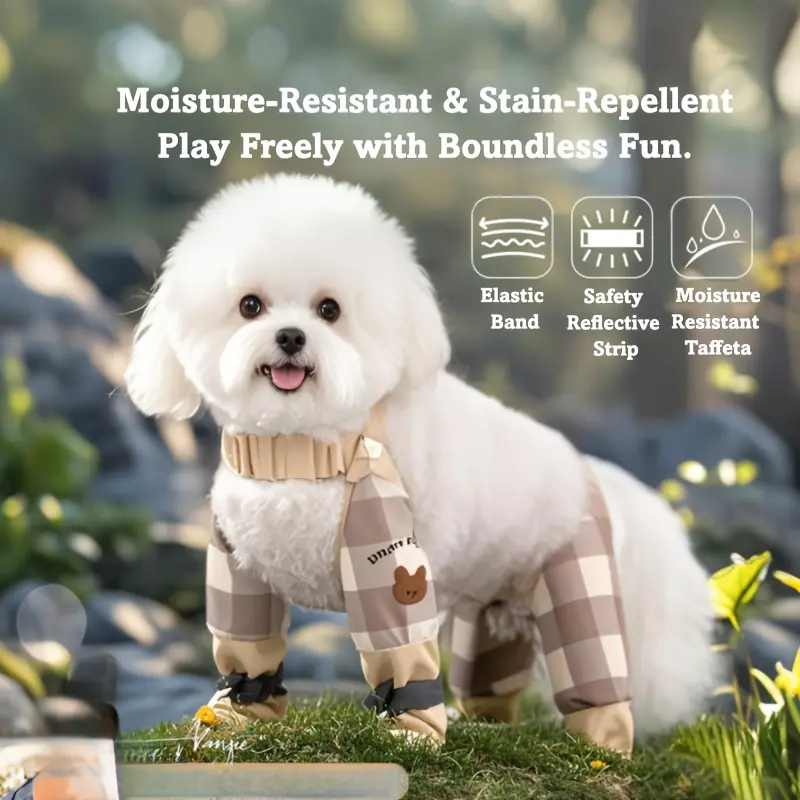 Adjustable Cartoon Pattern Dog Pants with Water-Repellent And Anti-Slip Paw Shoes |   Suitable for Small Dogs 3-22Lbs, Ideal for Walking And Hiking, Plaid Polyester Material