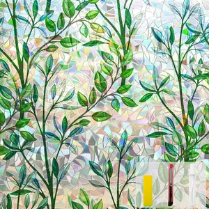 Window Privacy Film Stain Glass Window Film Rainbow Window Film Window clings Non-Adhesive Reusable Decorative for Room (Leaf Rainbow, 17.5 X 78.7 in)