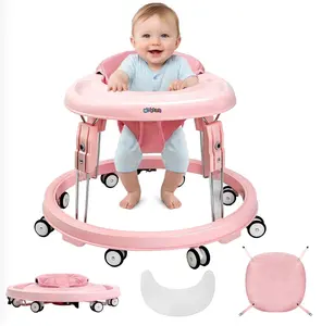 Folding baby walker! Anti roll 8 wheels+brakes, suitable for babies aged 6-18 months, PinkPioncrey Foldable Baby Walker Activity Center  Wheels, Height Adjustable W/ Dinner Plate & Foot Pad  Infant Boys Girls, Full Pinkandador nature pedic partner