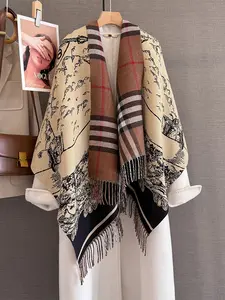 Fashionable Two-Sided Colorblock Tassel Scarf, Winter Warm Neck Wrap, Fringe Trim Shawl, Multi-Functional Versatile Shawl, Stylish Accessory for Fall & Winter
