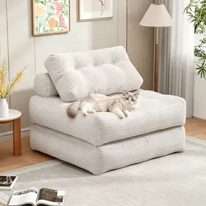 【Sofá Nube】Sofá Cama Plegable sin Estructura con Reposacabezas, Sillón Reclinable Convertible con Almohada y Colchón Plegable con Soporte Lumbar, Rosa/Gris/Beige para Espacios Pequeños