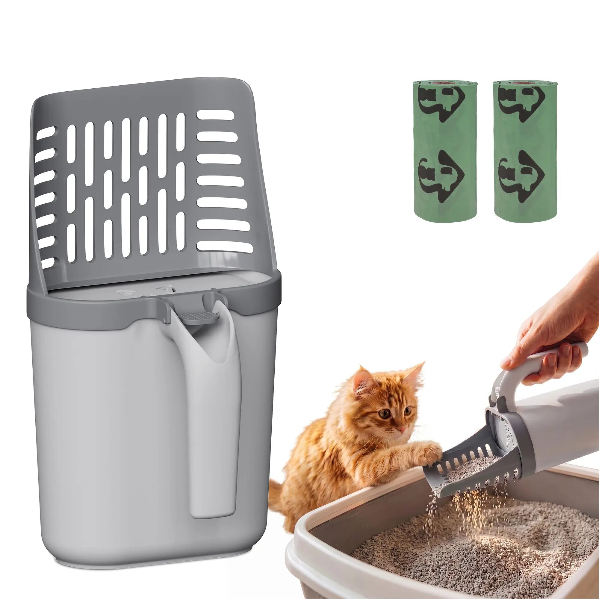 Portable Cat Litter Scooper and Pooper Scooper for Litter Box Leak Resistant & Odor Blocking Design, Large Capacity Portable Litter Shovel (With Baffle)