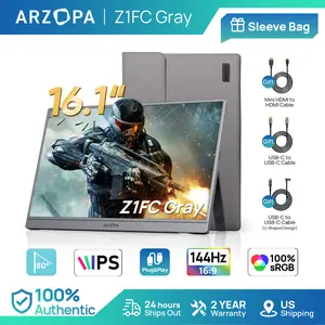 ARZOPA 16.1" 144Hz Gray Portable Gaming Monitor 100% sRGB 1080P FHD Ultra Slim External Second Screen Portable Monitor Display for PS5 Xbox Switch2 Laptop PC Mac
