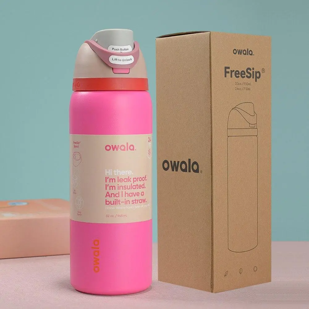 Owala FreeSip 24oz Neon Pink Insulated Stainless Steel Water Bottle Leak Proof