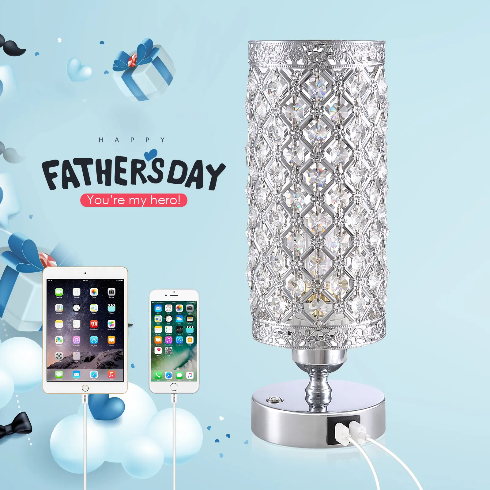 Yarra-Decor Crystal Bedside Table Lamp 3 Color Options Lamps for Bedroom Modern USB Nightstand Lamp with Crystal Shade Decorative Lamps for Living Room, Kids Room(LED Bulb Included) Lighting Home room stuff Christmas gifts Father's Day gift Grateful tikto
