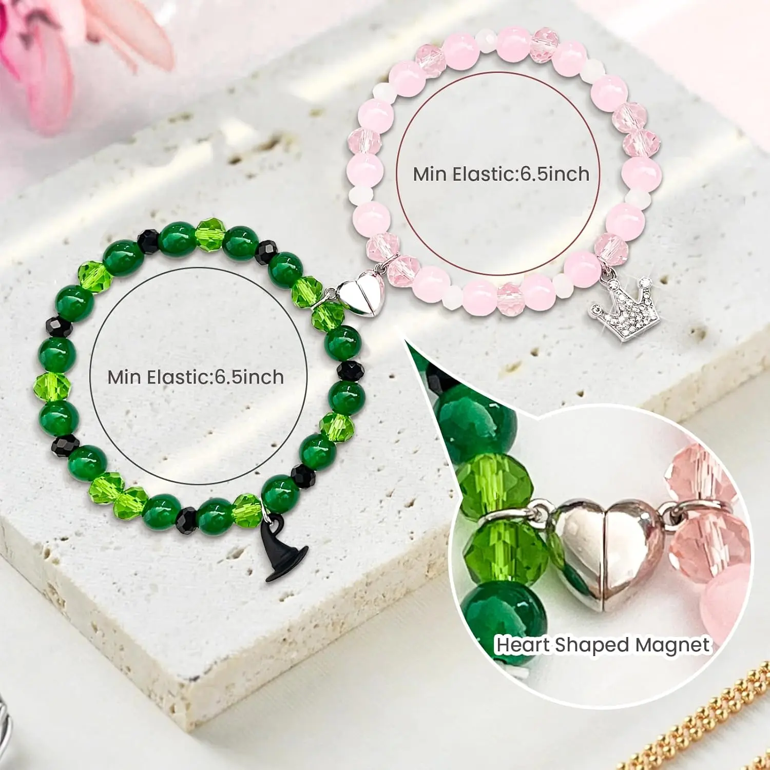Green and Pink Friendship Matching Bracelets-Crown Witch Hat Matching Bracelets-BFF Couples Accessories, for Fans' Birthdays, and Party Favors Gifts for Fans