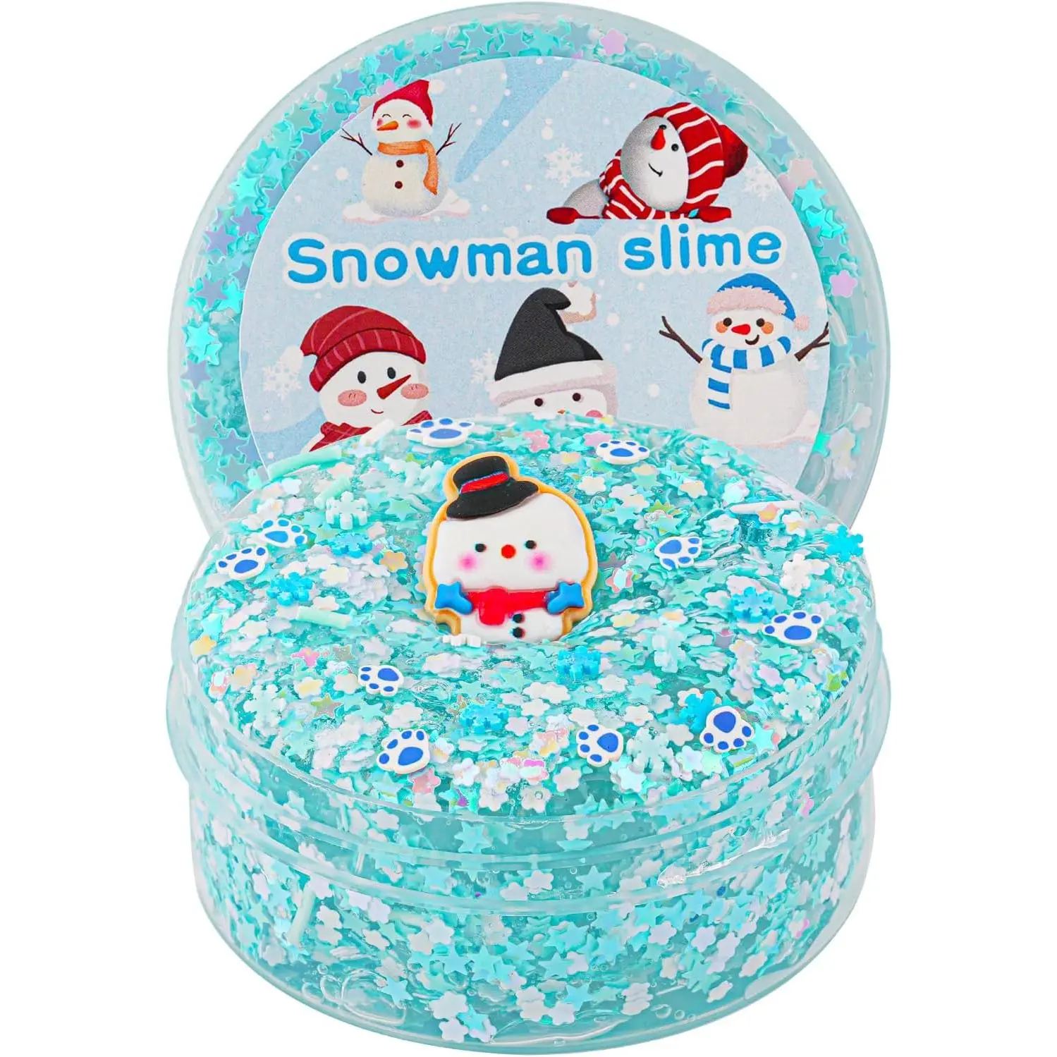 Snowman Glitter Blue & White Sequins Slime - Good Stretchy Crunchy Sensory Toy, Party Favors for Kids, Girls & Boys Gifts for Birthday Easter Hallowmas ,Valentines Day, Happy New  Year Happy Mother’s Day Gift
