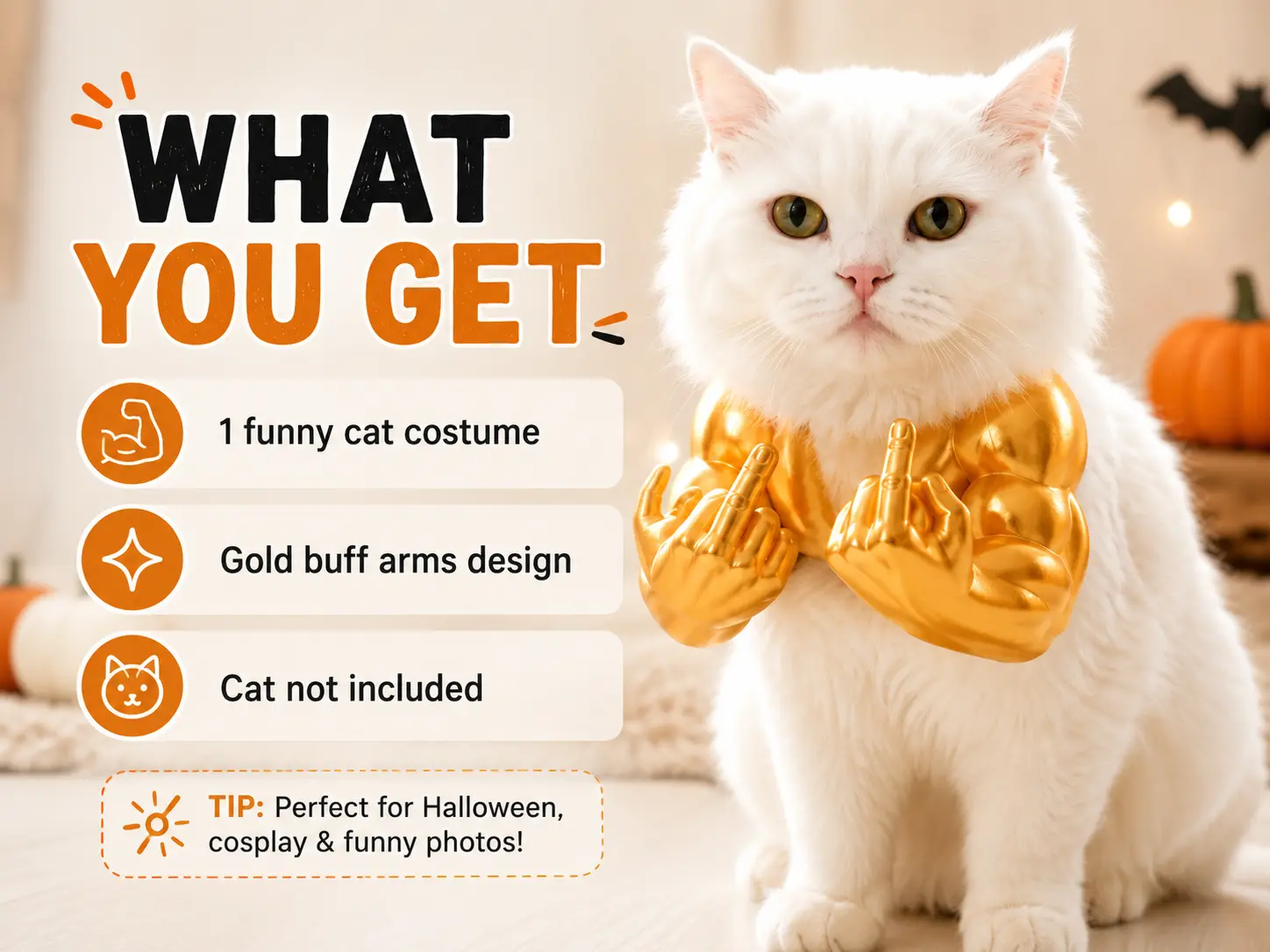 Funny Cat Muscle Arms Costume Buff Cat Cosplay with Fist or Middle Finger Hands Pet Halloween Costume Viral TikTok Cat Outfit