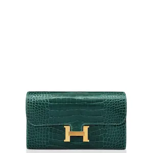 Pre-owned HERMÈS Leather small leather goods Hermes Constance Long Wallet Emerald Green (ag022626a4)