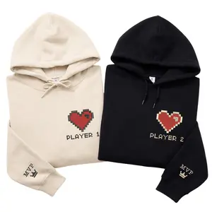 Custom Embroidered Gamer Couple Hoodies Player 1 Player 2 — Matching Gift for Couples Valentine Birthday