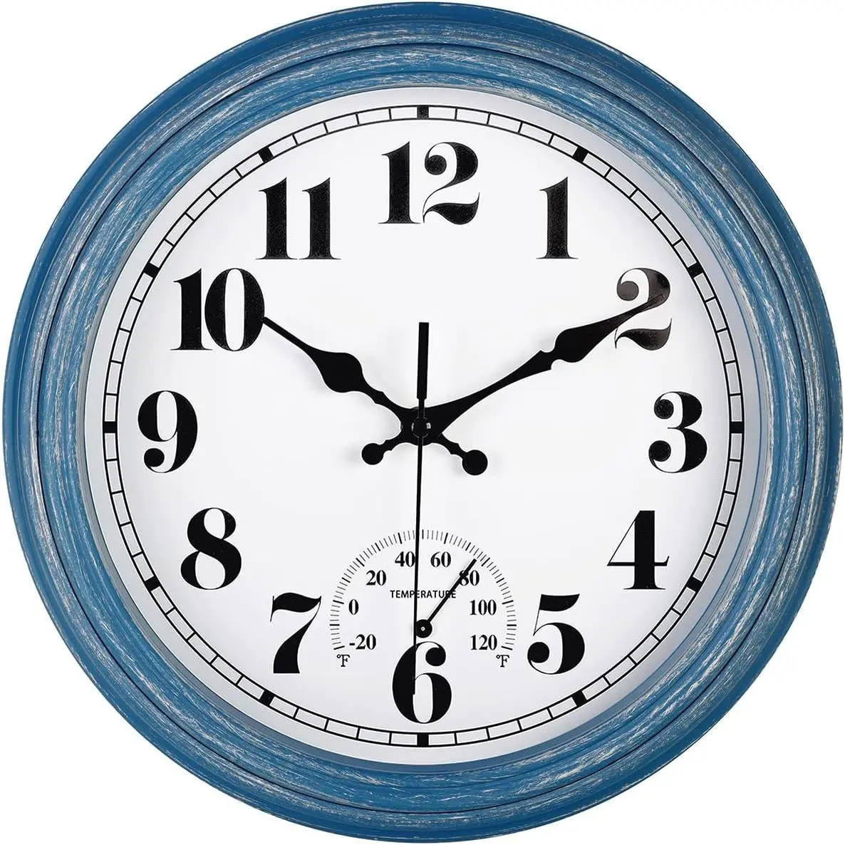 12 Inch Indoor/Outdoor Retro  Wall Clock with  Silent Round Quartz  Operated Easy to Read Decorative for Kitchen Patio,Bathroom,Deck,Porch,Pool(Blue)