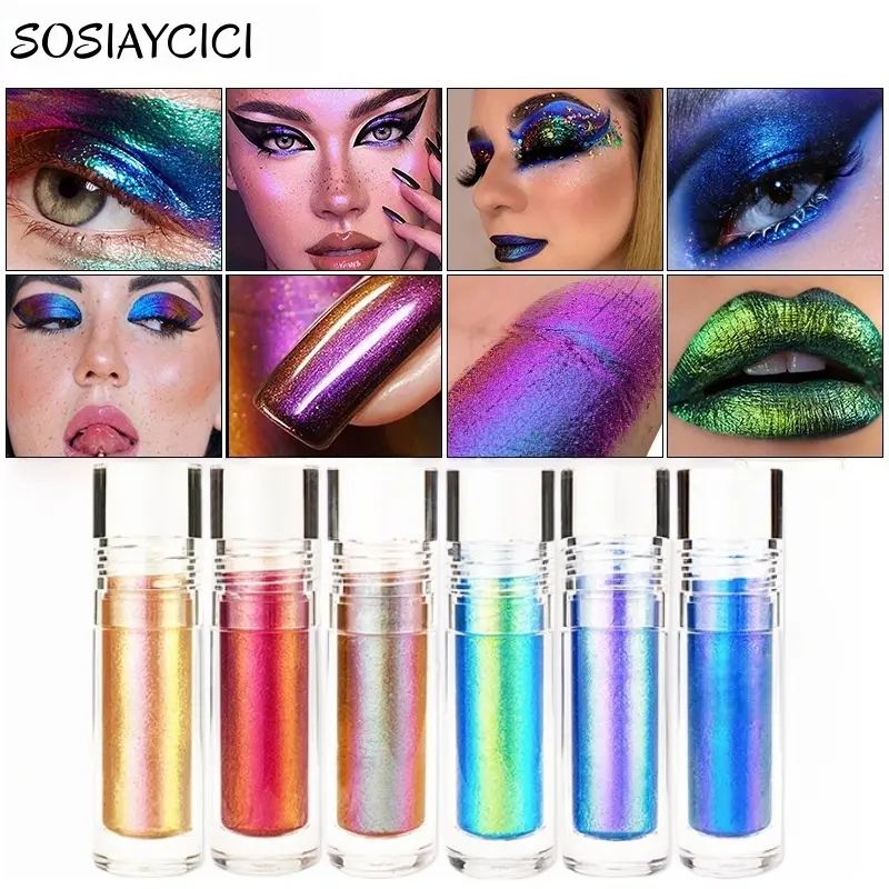 SOSIAYCICI Metallic Chameleon Liquid Eyeshadow Cosmetic - Multi-Dimensional Holographic Glitter, Long-Lasting Single-Item Makeup for Bold Eye Looks