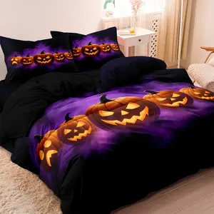 3pcs Gothic Skull/Pumpkin Spider Pattern Duvet Cover Set, 100% Polyester, Breathable, All-Season, Digital Printed, Machine Washable, Includes 1 Duvet Cover and 2 Pillowcases (No Insert) - Bedroom Theme Bedding Set For Halloween Home and Dorm Decor