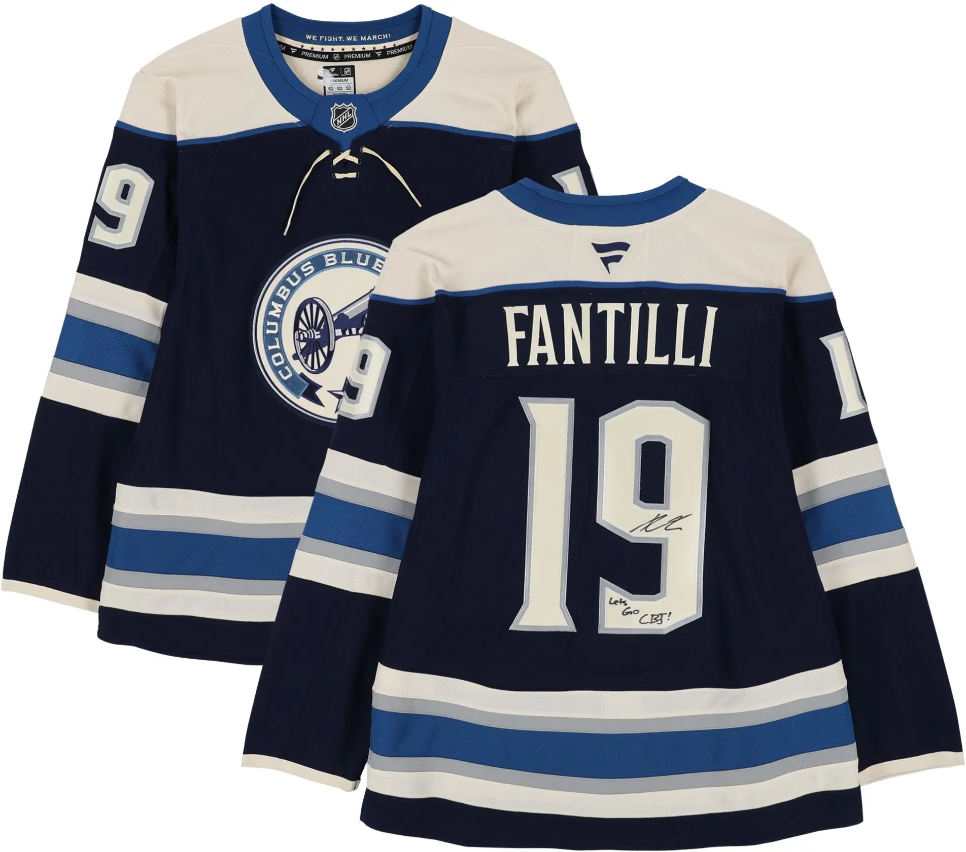 Adam Fantilli Columbus Blue Jackets Autographed Navy Alternate Fanatics Premium Jersey with "Lets Go CBJ" Inscription - Fanatics Authentic Certified