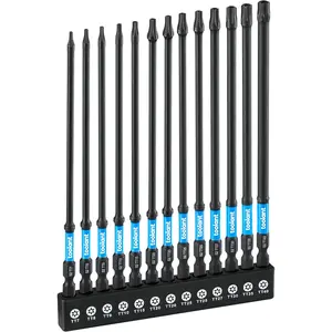 toolant 6" Impact Long Torx Bit Set 13pcs (TT7-TT40), 1/4 Hex-Shank S2 Steel Security Torx Bit Set, Tamper Proof Star Bit Set with CNC Machined Tips, Magnetic Impact Bit Holder and Storage Box