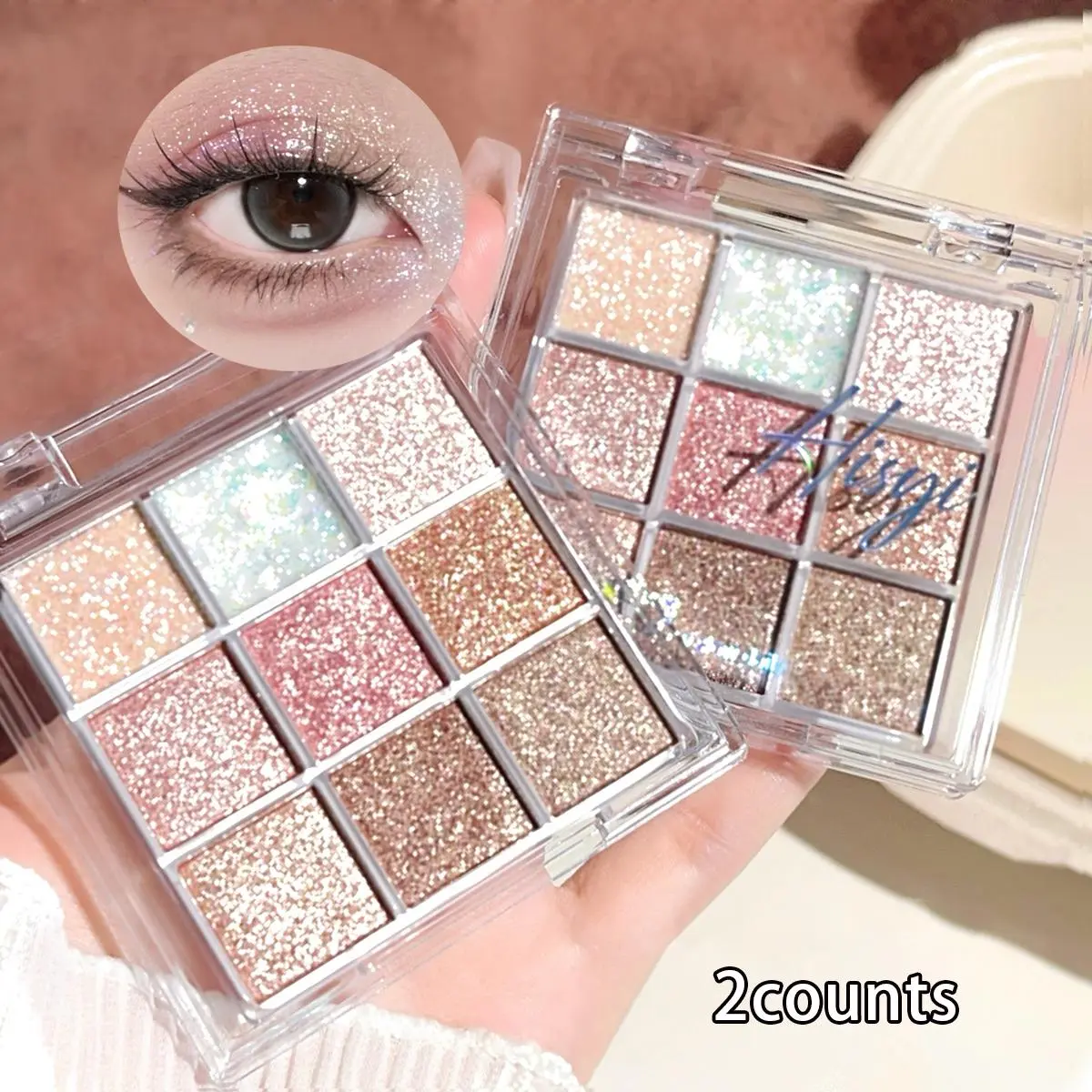 Glitter Cosmetic Eyeshadow Palette, 2 Counts/set Glam Pack Glitter Highly Pigmented Palette, Shimmering Eyeshadow Makeup Palette, Long Lasting Eyeshadow Makeup Product For All Styles, Shimmer Sparkle Palette