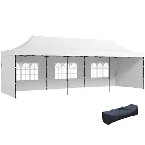 Outsunny 9.5' x 28' Pop Up Canopy Tent with Sidewalls, Instant Sun Shelter, White Tent for Parties, Height Adjustable with Carry Bag and 4 Sand Bags for Outdoor, Garden, Patio