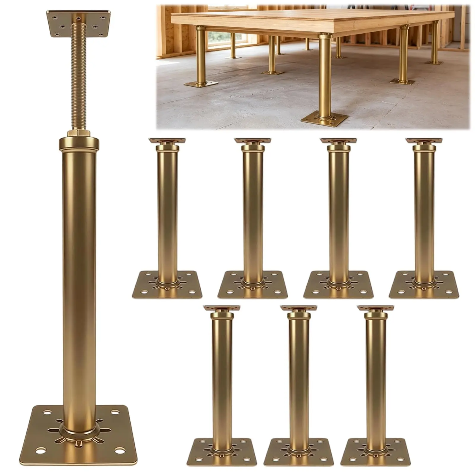 8 PCS Heavy Duty Rust-Resist Steel Adjustable House Floor Jacks (11.6"-16" Height Range) - Compact-to-Carry Screw Jack Posts for Leveling, Basement Repairs, Decks Support