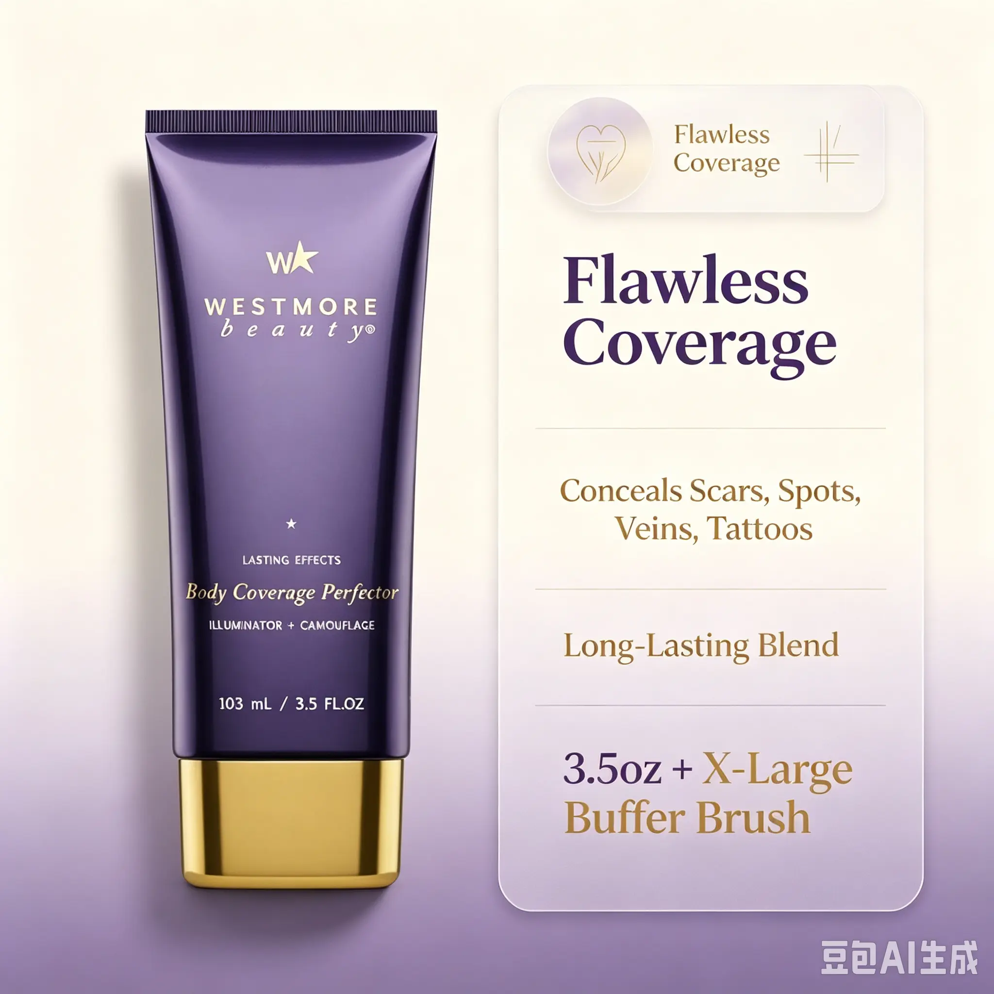 WestmoreBeauty Body Coverage Perfector Set | Full Coverage Body Concealer + Buffer Brush | Covers Tattoos, Scars, Dark Spots & Veins | Smooth Airbrush Finish