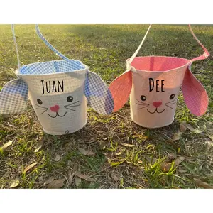 RUSTIC Personalized Bunny Easter Basket - Pink, Blue