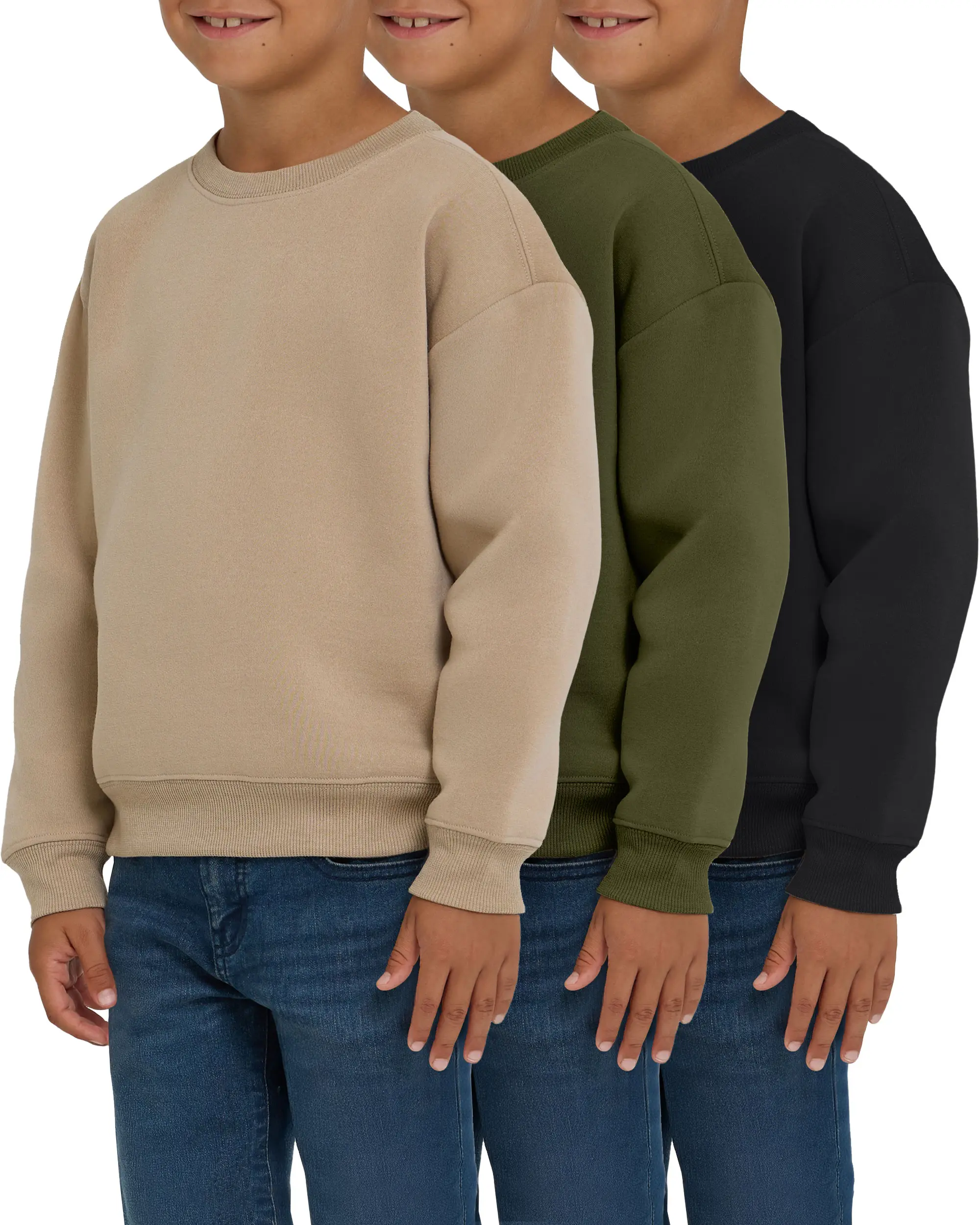 PURE CHAMP Boys' 3-Pack Athletic Crewneck Sweatshirts, Soft Fleece Pullovers, Lightweight Breathable Tops for School, S