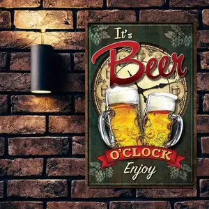 Vintage 'It's Beer O'Clock' Metal Tin Sign - Retro Beer Wall Art for Home Bars, Man Caves & Pubs - 12x8 Inch Funny Bar Decor - Perfect Gift for Beer Lovers & Homebrewers - Rustic Aluminum Sign with Multicolor Design | summervibes