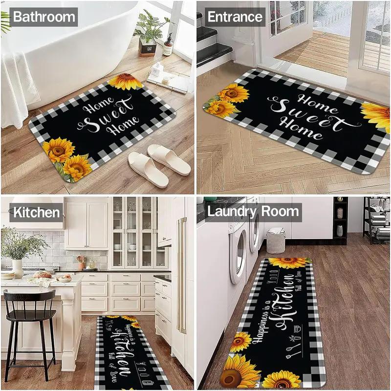 [SALE 50%] 23pcs kitchen anti slip carpet floor mat, sunflower American pastoral style themed decorative kitchen floor mat, soft and comfortable flannel anti slip kitchen floor mat, suitable for kitchen, dining r