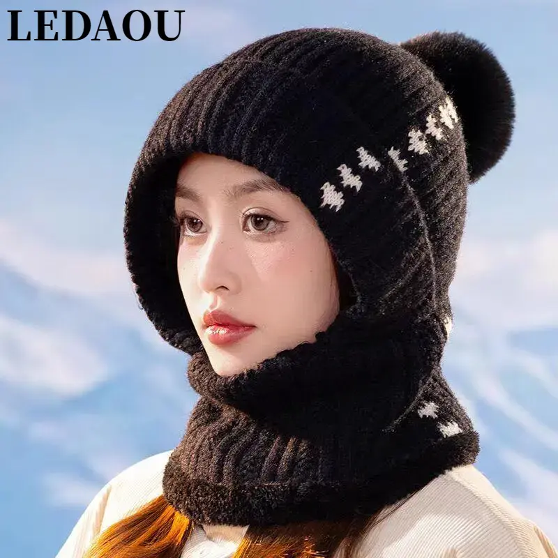 Women One Piece Slouchy Fleece Beanie Hats Scarf Mask Warm Winter Knitted Hat Women One Piece Slouchy Fleece Beanie Hats Scarf Mask Warm  main image 4