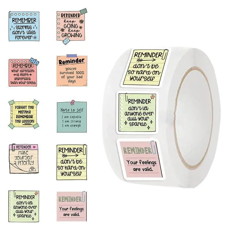 Mental Health Sticker, 500pcs/roll Reminder Decal, Positive Waterproof Sticker, Psychology Affirmations Feelings Mental Health Decor for Adult, Labels