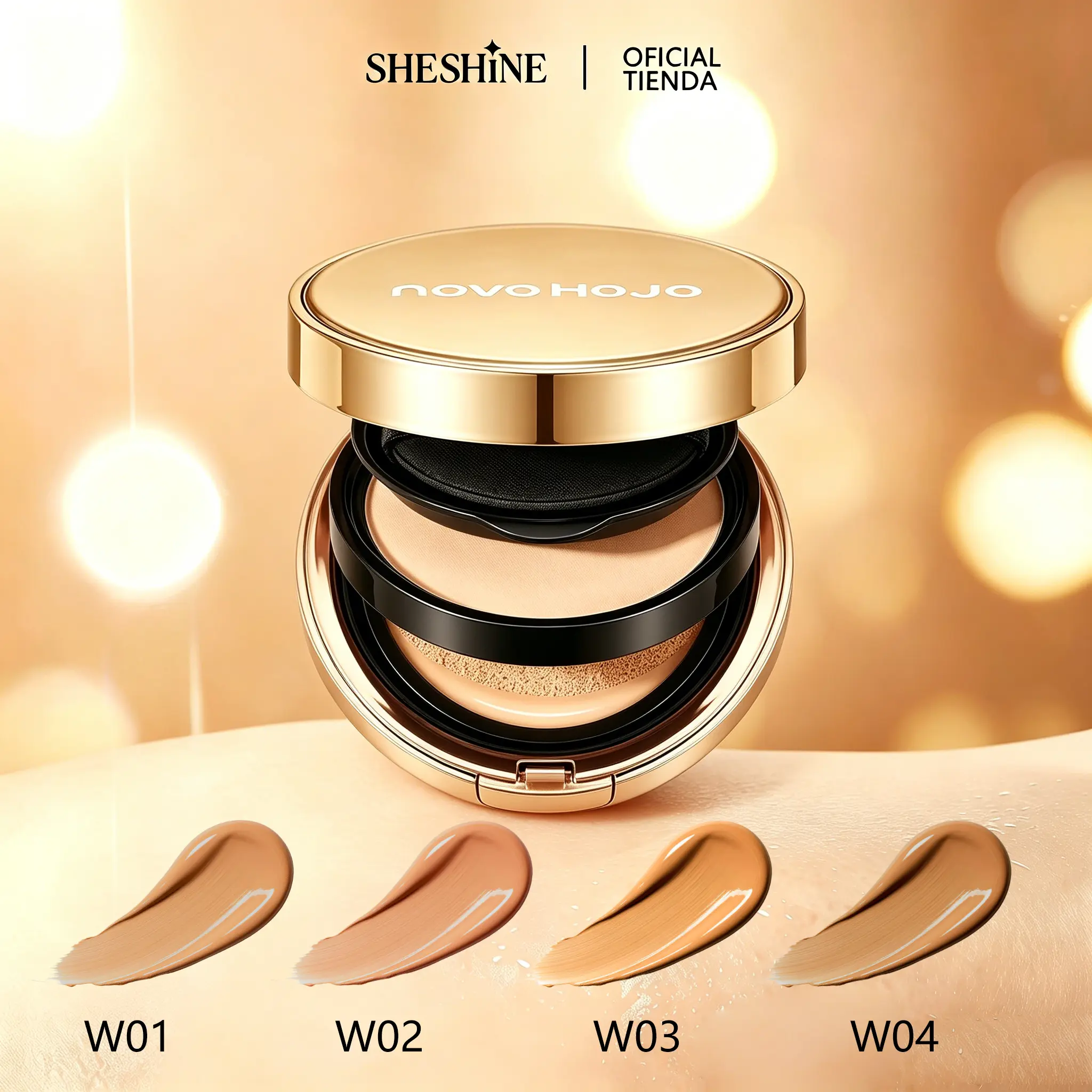 【E】SHESHINE NOVO-Cushion BB + Polvo Compacto 2-en-1 Base de Maquillaje con Protección Solar SPF 35+ y Ácido Hialurónico para Piel Radiante y Control de Brillo en 30 Segundos SHESHINE2002