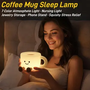 Adorable Coffee Cup Silicone Night Light, Pat Light, Bedside Lamp, Jewelry Storage Light, Phone Stand, Breastfeeding Light, 3-Level Brightness, 7-Color Atmosphere Light, Bedroom Decor, Stress Relief Toy, Perfect Gift for Children's Day