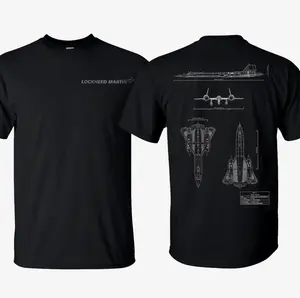 SR-71 Blackbird Blueprint Double Sided Heavy Cotton T-Shirt, Vintage Lockheed Martin Graphic Tee for Men, Military Aviation Streetwear, Short Sleeve Comfortable Aircraft Shirt