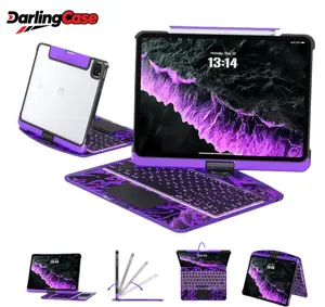 DarlingCase iPad Keyboard Case Latest 360 Swivel Y2K Style Transparent Case for iPad 10th Gen A16 Tablet Accessories Wireless Cyberpunk Digital Magnetic Keycaps iPad Keyboard Case