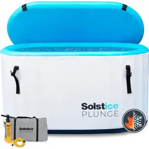 Solstice Plunge 100 Gallon Inflatable Insulated Ice Bath Tub with Lid White PVC Material for Post Workout Recovery & Muscle Rejuvenation - White