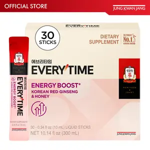 JUNG KWAN JANG Everytime Energy Boost Korean Red Ginseng Extract 1,000mg & Honey - Official Product Vegan Ginseng Energy Drink Liquid Stick Supplements - Builds Stamina & Immunity No Caffeine (30 Sticks)
