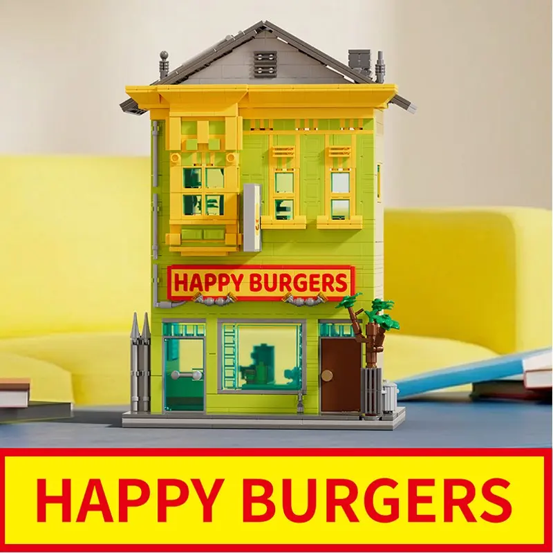 1222PCS Happy Burger Shop Building Brick Toys MOC Street View Blocks House Model Sets Block Kit DIY Playset DIY Educational Toy Gifts For Holiday Birthday