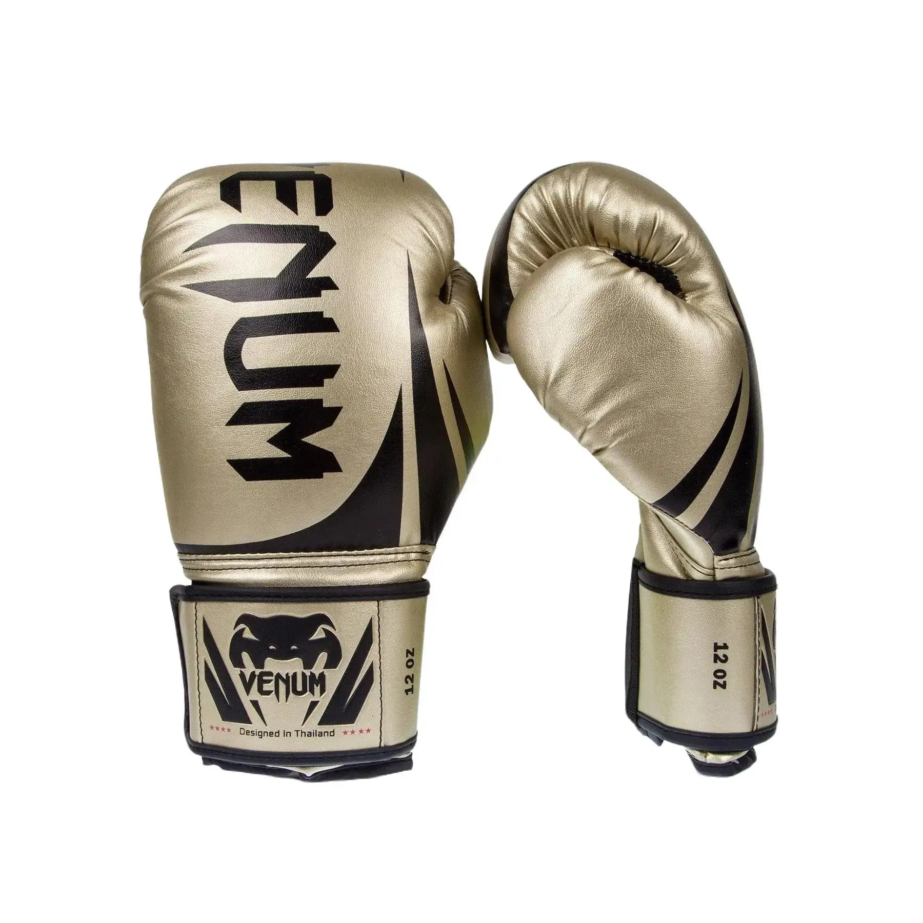 Venum Challenger 2.0 Boxing Gloves, Gold Premium PU Leather Fighting Gloves with Triple Density Foam Padding & Secure Velcro Strap, Glove Boxing