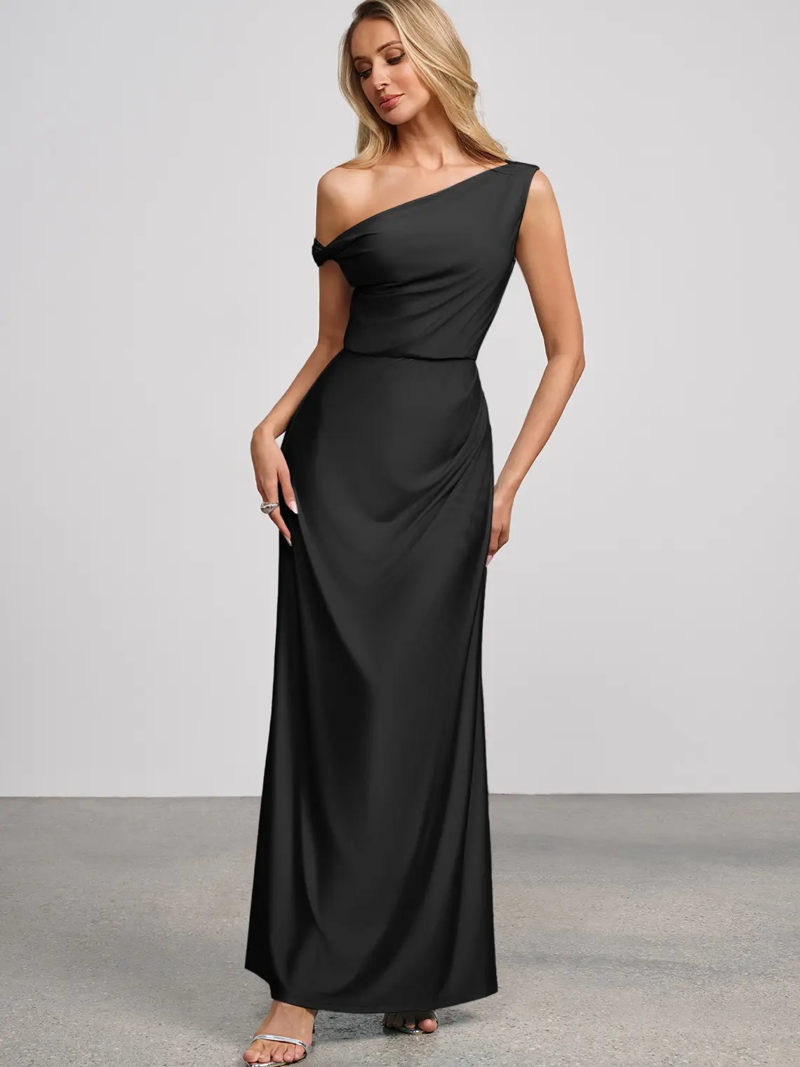 Azazie Elowen One Shoulder Ruched Slimming Mermaid Elegant Party Knit Maxi Dress