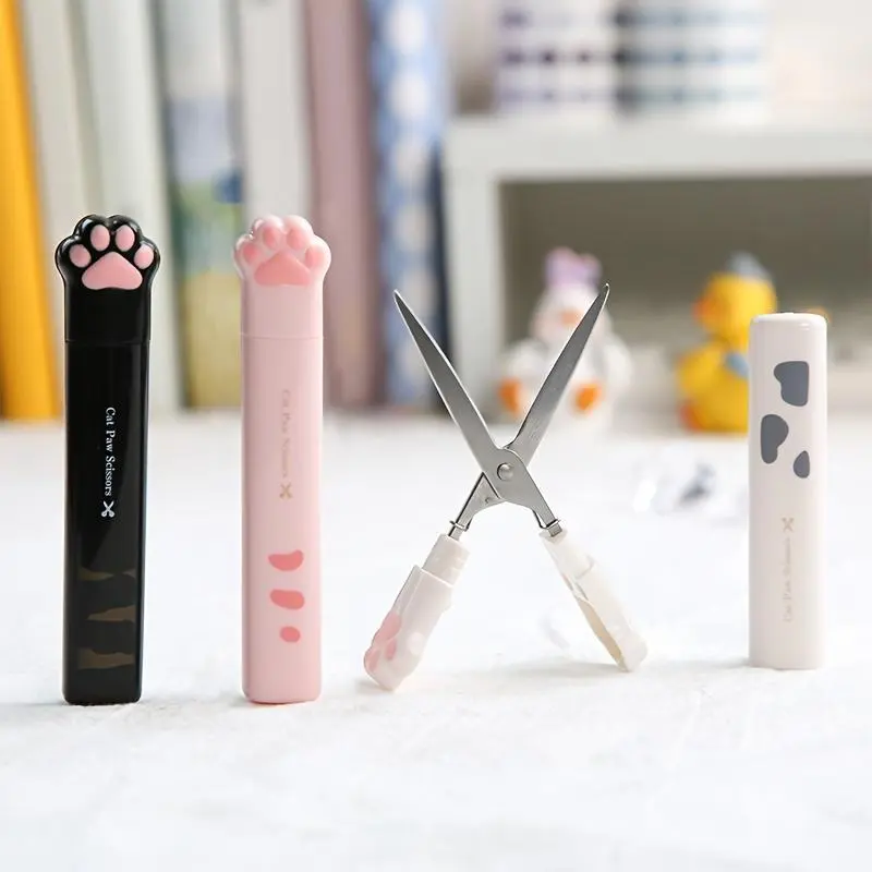 Cute Cat Paw Design Stainless Steel Mini Scissors, 1-Count Portable Office Cutting Supplies with Protective Case, Cute Scissors for DIY Crafts, Home & School Use, Stainless Steel Scissors