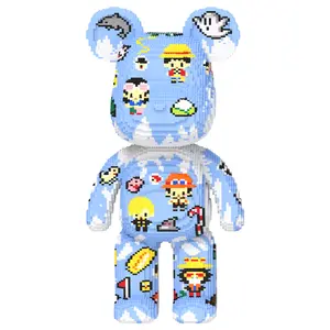 30964PCS Blue Comic Bear Micro Building Blocks Set, Large DIY Model Kit, Creative Building Challenge Gift