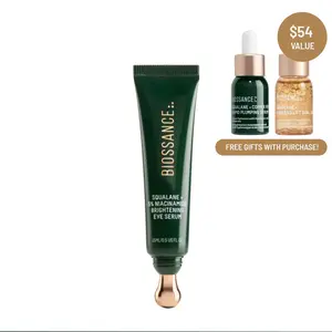 Biossance Squalane + 5% Niacinamide Eye Serum – Brightening & Depuffing Treatment for Dark Circles – Vitamin C & Caffeine Formula – Stainless Steel Rollerball for Soothing Massage – For All Skin Types
