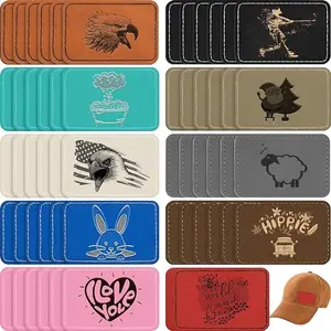 60 Pcs Blank Leatherette Hat Patches with Adhesive Rustic Leatherette Rectangle Patch Faux Leather Patches for Hats Custom Fabric Repair Sew Laser Supplies (Multicolor,3 x 2 Inch)