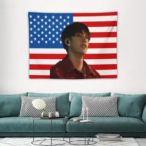 Bang Chan Theme Tapestry - Vibrant American Flag Design High-Quality Polyester Fabric Wall Hanging, Patriotic Home Decor for Living Room, Bedroom, Office - Ideal Gift for Fans, No Electricity Needed, Room Decoration