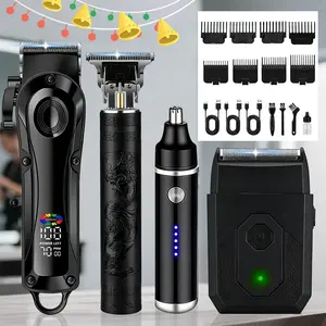 Electric hair clipper and shaving set, LCD display USB charging with guide comb, trimmer and T-shaped gapless clipper, nose hair trimmer, suitable for home and barber shop use, easy to clean, long battery life, Father's Day birthday Christmas gift