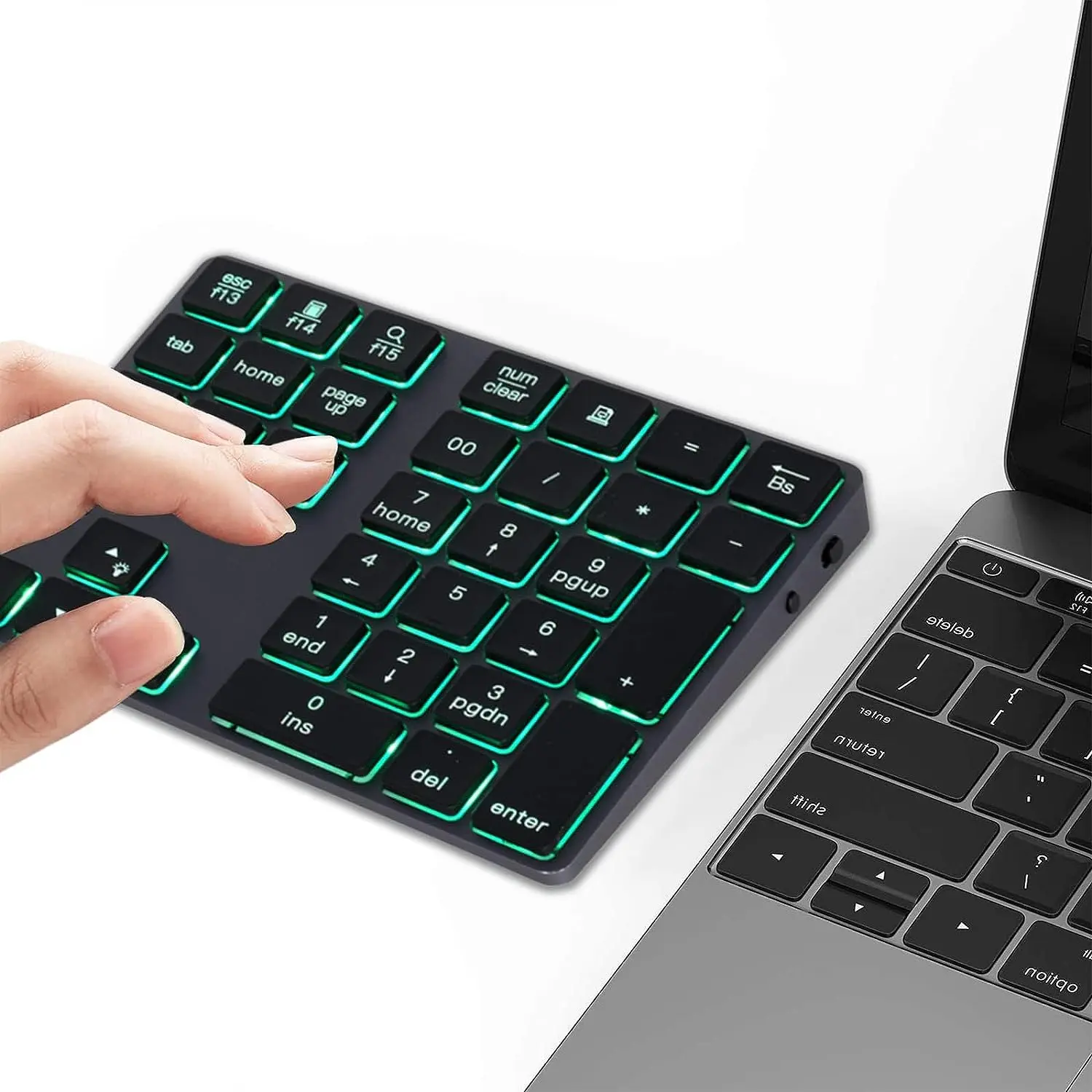 Basaltech BT181 Rechargeable Bluetooth Numeric Keypad - 34 Slim, Stylish Keys, LED Backlight, Effortless Setup, Compatible with MacBook, MacBook Air/Pro, iMac, Windows (Black)