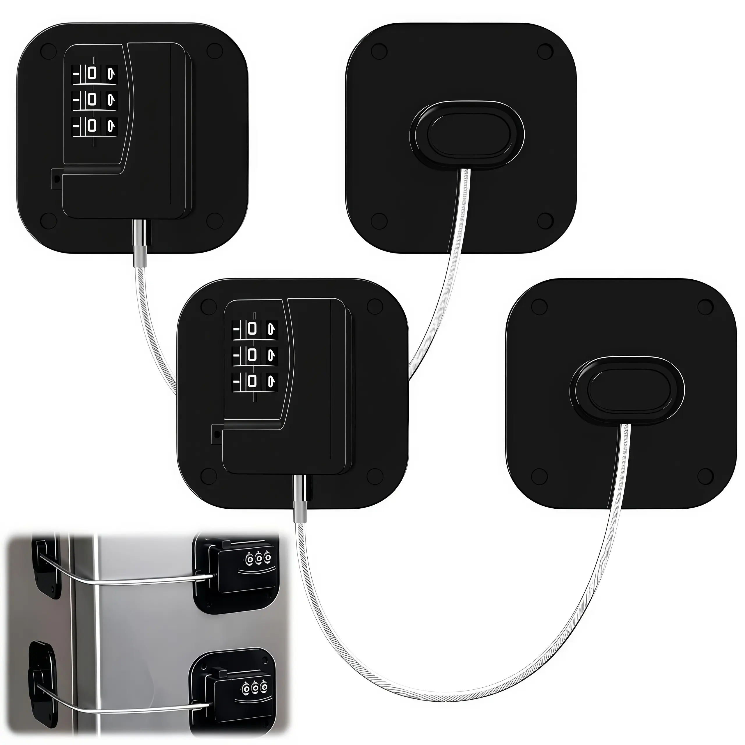 LMMAKE 2-Pack Black Combination Padlock, Heavy-Duty Security Lock for Refrigerators, Cabinets with Anti-Pinch Protection