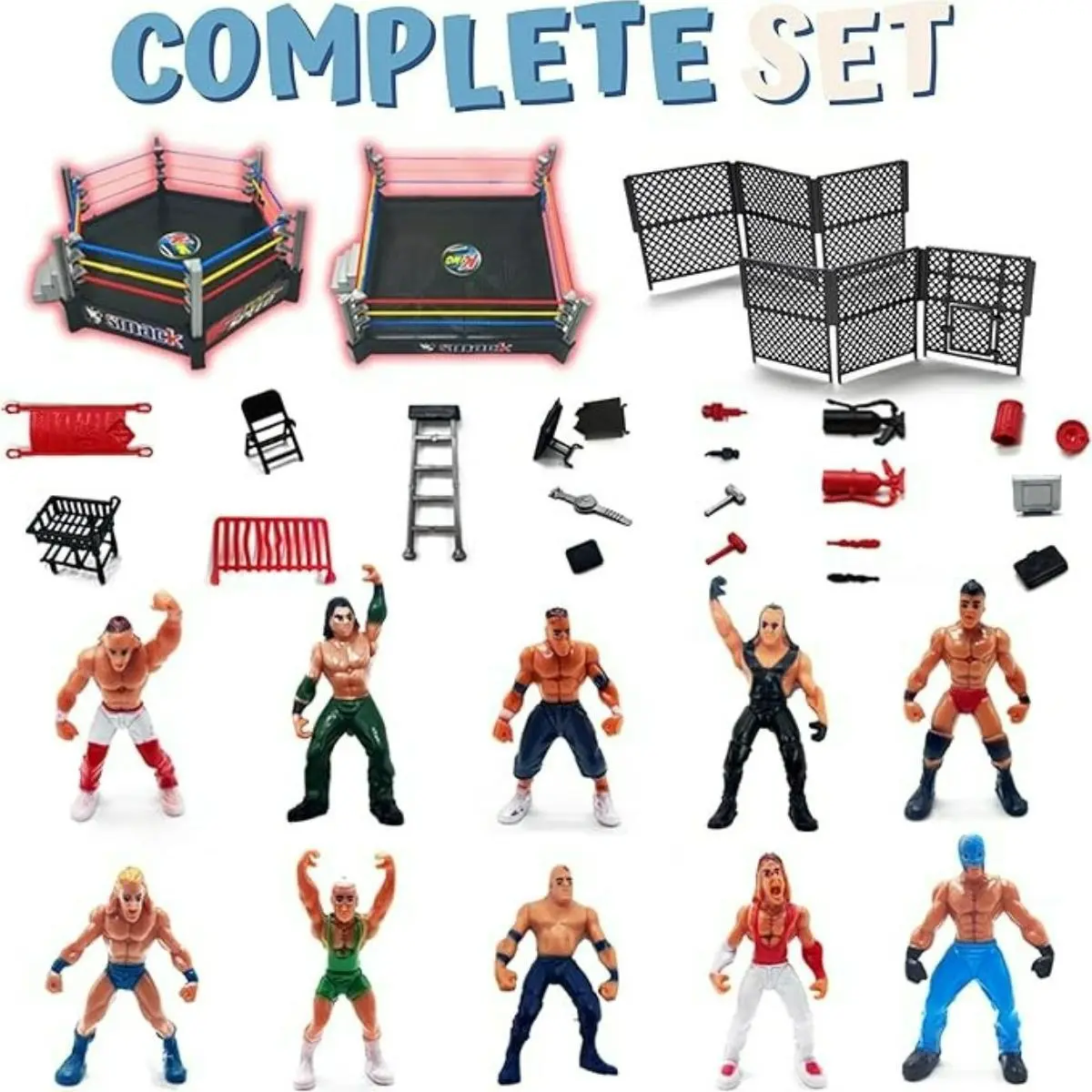 32pcs Unisex Kids Hexagon Wrestling Ring Playset - 12 Wrestler Figures, 18 Game Accessories for Double the Fun, Group Battles, Creative Play, Birthday/Holiday Gift for Ages 12+, 12 Action Figures